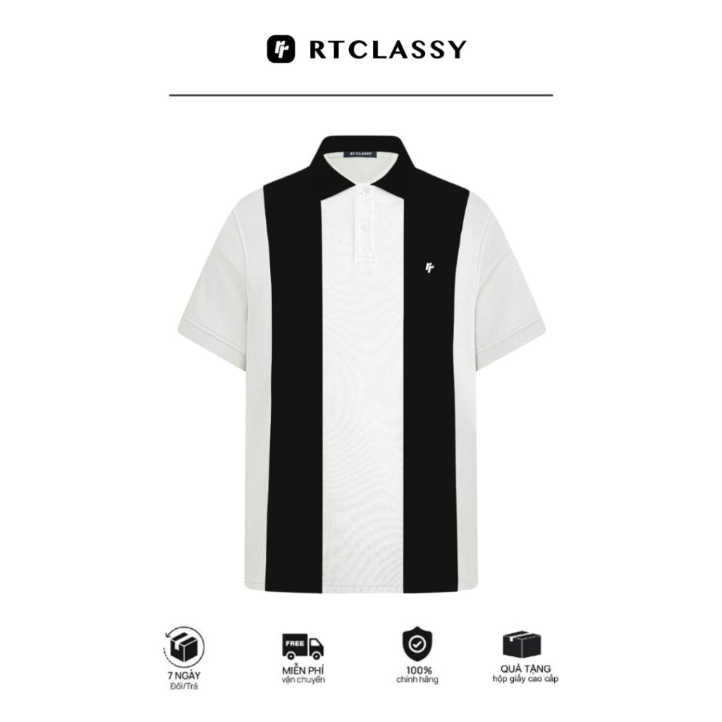 Áo Polo RT CLASSY THE LINE Phối Dọc Trẻ Trung Basic Nam/Nữ Vải Cotton Pique Chống Nhăn