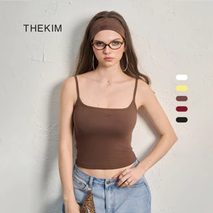 THEKIM Áo basic 2 dây ( mút ngực tháo rời ) cổ vuông nút điều chỉnh dây , áo hai dây chất liệu soft rib 100% cotton T339