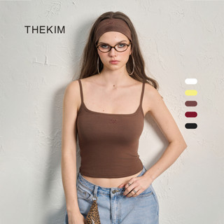 THEKIM Áo basic 2 dây ( mút ngực tháo rời ) cổ vuông nút điều chỉnh dây , áo hai dây chất liệu soft rib 100% cotton T339