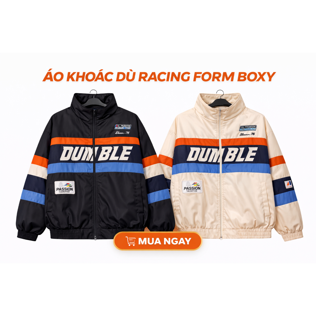 Áo Khoác Dù Racing form boxy vải dù 2 lớp dày dặn form rộng có túi trong form rộng nam nữ