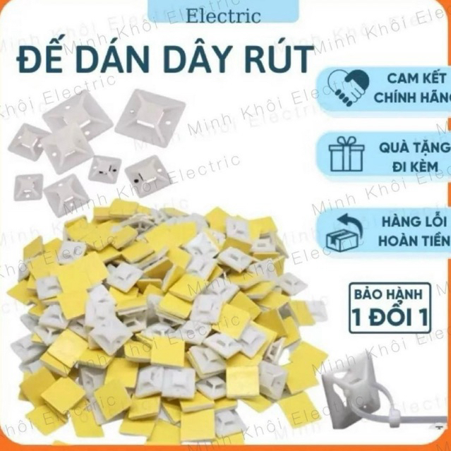 Đế Dán Dây Rút Cố Định Dây Điện, miếng dán giữ dây điện, gối đỡ lạt nhựa