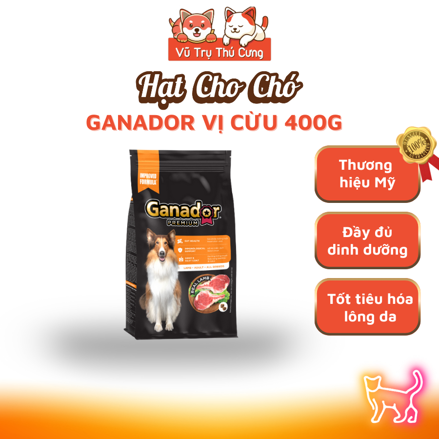 Thức Ăn Cho Chó, Hạt Ganador Cho Chó Trưởng Thành, Vị Cừu Gạo 400g