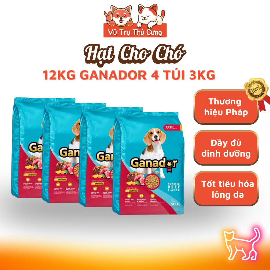 (12Kg) Thùng 4 Gói 3Kg Thức Ăn Hạt Ganador Cho Chó Nhiều Dinh Dưỡng