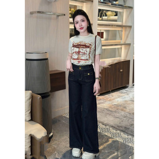 Quần jeans cúc vàng túi vuông trước ống xuông WG #7436