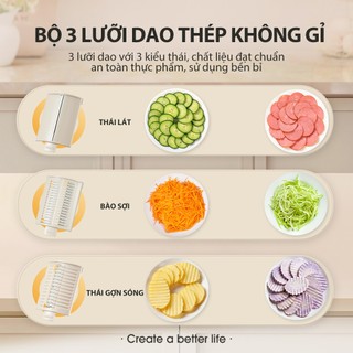 Máy Thái Lát Rau Củ Đa Năng Samono SW-VES60 Kèm 6 Lưỡi Dao Máy Bào Cắt Củ Quả, Nạo Sợi Rau Củ