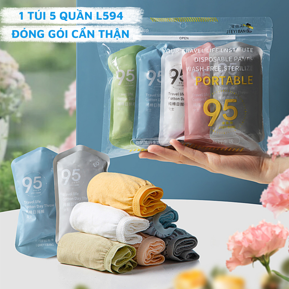 Set 5 Quần Lót Nữ Dùng 1 Lần Tiện Lợi, Quần Lót Cotton Đóng Túi Zip Kháng Khuẩn ZANABRA