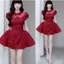 DX_ Đầm váy ngắn, Đầm Xược Hàn ôm dáng kiểu cổ sen phối Lưới đính hoa tay phồng kèm quần