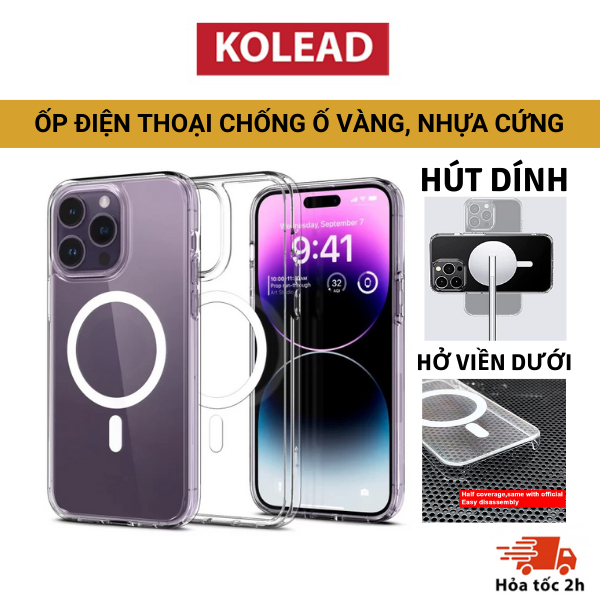Ốp điện thoại trong suốt nhựa cứng P88 chống ố KOLEAD sạc từ tính dành cho iphone 13 14 15 16 17 Pro Plus Promax