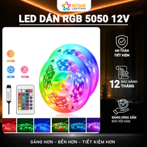 Led dán RGB 5050, cuộn 5M 12V, đèn led trang trí, chống nước, trang trí nhà cửa