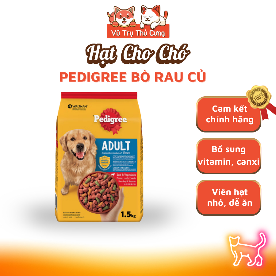Thức ăn Hạt Pedigree cho Chó trưởng thành vị Bò 1,5Kg