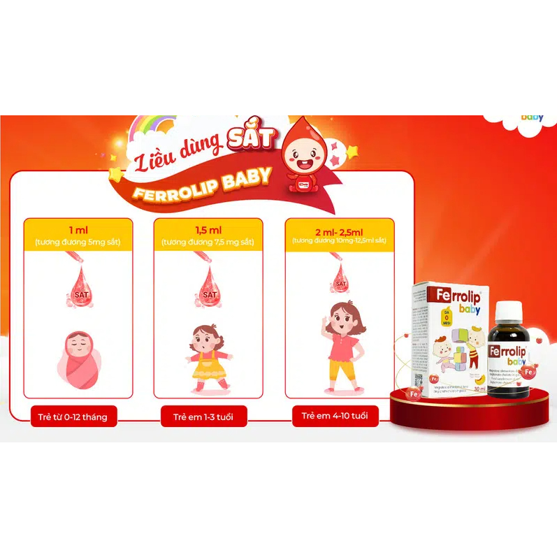 Sắt Hữu Cơ FERROLIP KIDS Bổ Sung Sắt Cho Bé - Dạng Bột Dành Cho Bé Từ 1 Tuổi và Dạng Lỏng Cho Bé 0M+