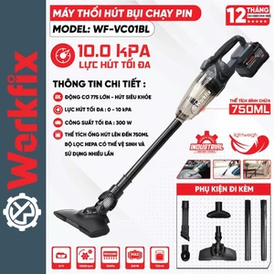 Máy hút bụi dùng pin WORKFIX WF-VC01BL, Công suất 300W 10KPA, Thể tích chứa 750ml, Bộ lọc HEPA