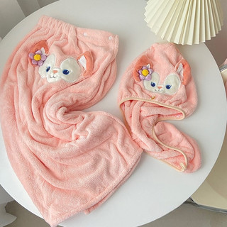 Set Khăn Tắm 2 Món Cáo LinaBell Hồng Cute – Khăn Quấn Body + Mũ Quấn Tóc Thấm Hút Tốt, Vải Mềm Mịn