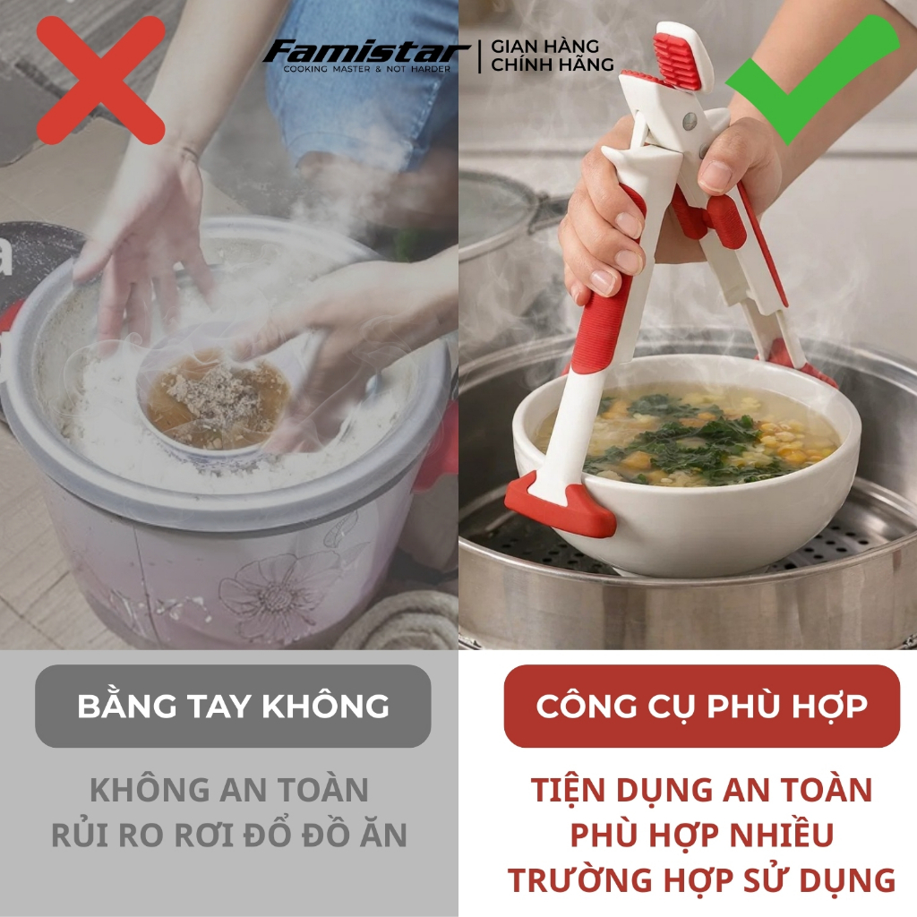 Kẹp Gắp Đồ Nóng An Toàn Cho Tay, Silicon Chống Trượt - Kẹp Gấp Thức Ăn Dùng Cho Lò Nướng Lò Vi Sóng Famistar KG01-DO