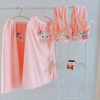 Set Khăn Tắm 2 Món Cáo LinaBell Hồng Cute – Khăn Quấn Body + Mũ Quấn Tóc Thấm Hút Tốt, Vải Mềm Mịn