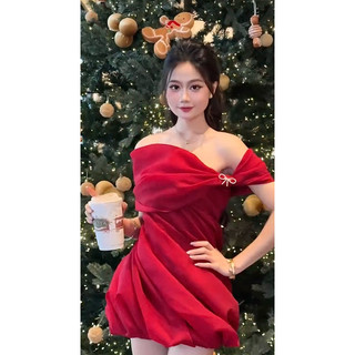 Đầm - Váy Babydoll voan nữ bí ngô phối nơ bồng bềnh D142