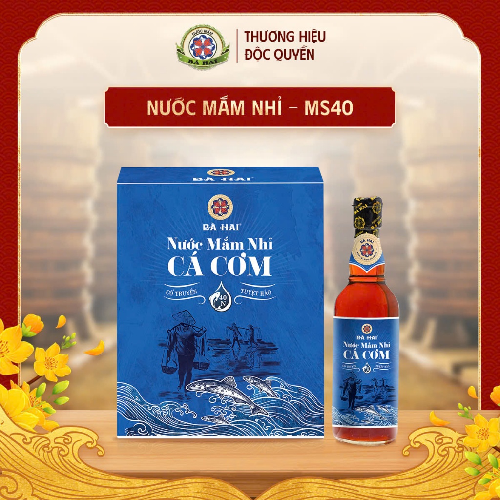 NƯỚC MẮM NHỈ CÁ CƠM BÀ HAI MS40: 6chai thủy tinh x 500ml (Mắm Thủy Tinh Xanh Mới)