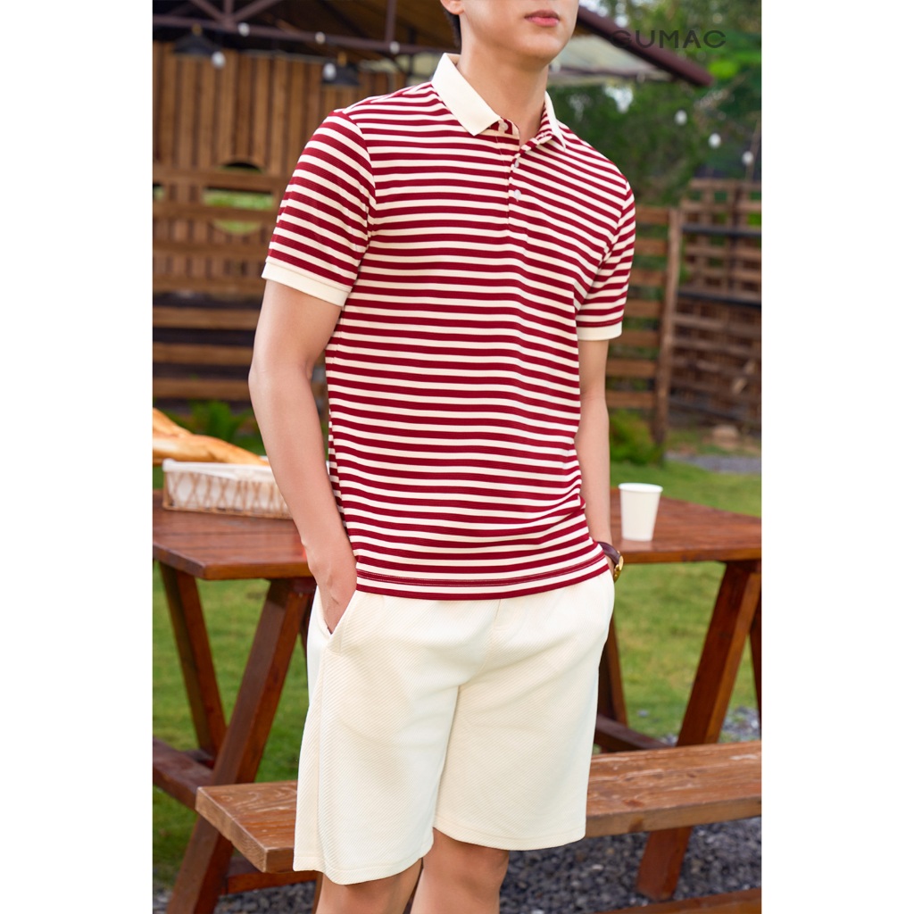 Áo Thun Polo Nam GUMAC Form Suông Tay Ngắn Phối Kẻ Sọc Trẻ Trung PLNF01012