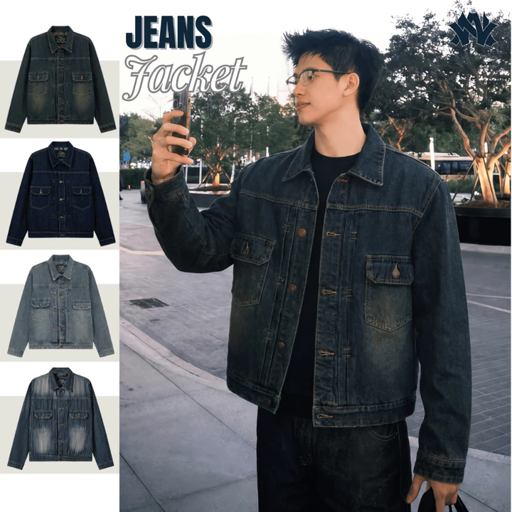 Áo Khoác Jeans Denim Wash 3 Màu Xanh Phong Cách Trẻ Trung Năng Động Menswear Pants Áo Khoác Jeans Nam Nữ Có Bigsize
