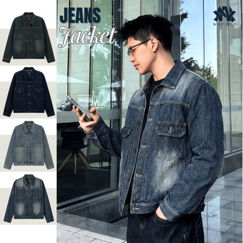 Áo Khoác Jeans Denim Wash 3 Màu Xanh Phong Cách Trẻ Trung Năng Động Menswear Pants Áo Khoác Jeans Nam Nữ Có Bigsize — ảnh 1