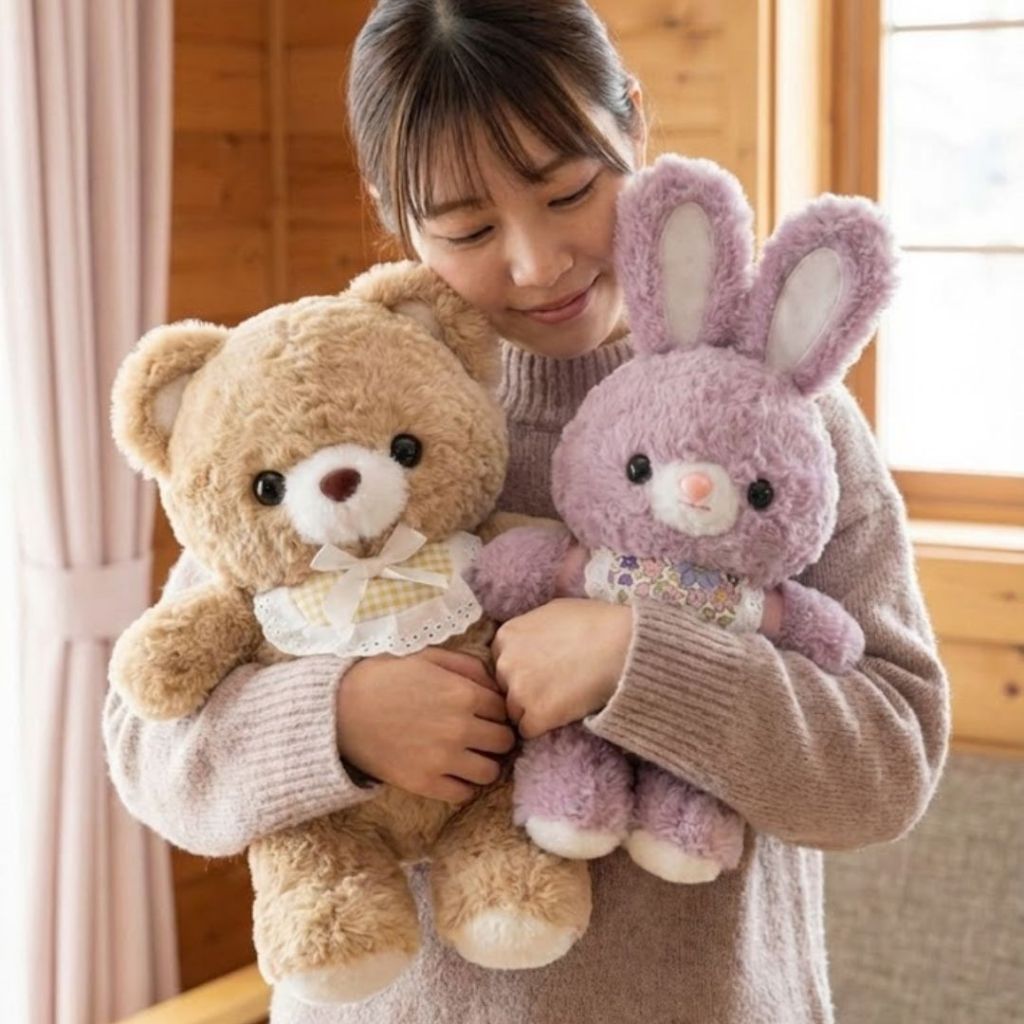Gấu Bông Thỏ Hồng Và Gấu Nâu Đeo Yếm Lông Cừu Mềm Mại Dễ Thương Làm Quà Tặng Sinh Nhật Cho Bé, Bạn Nữ