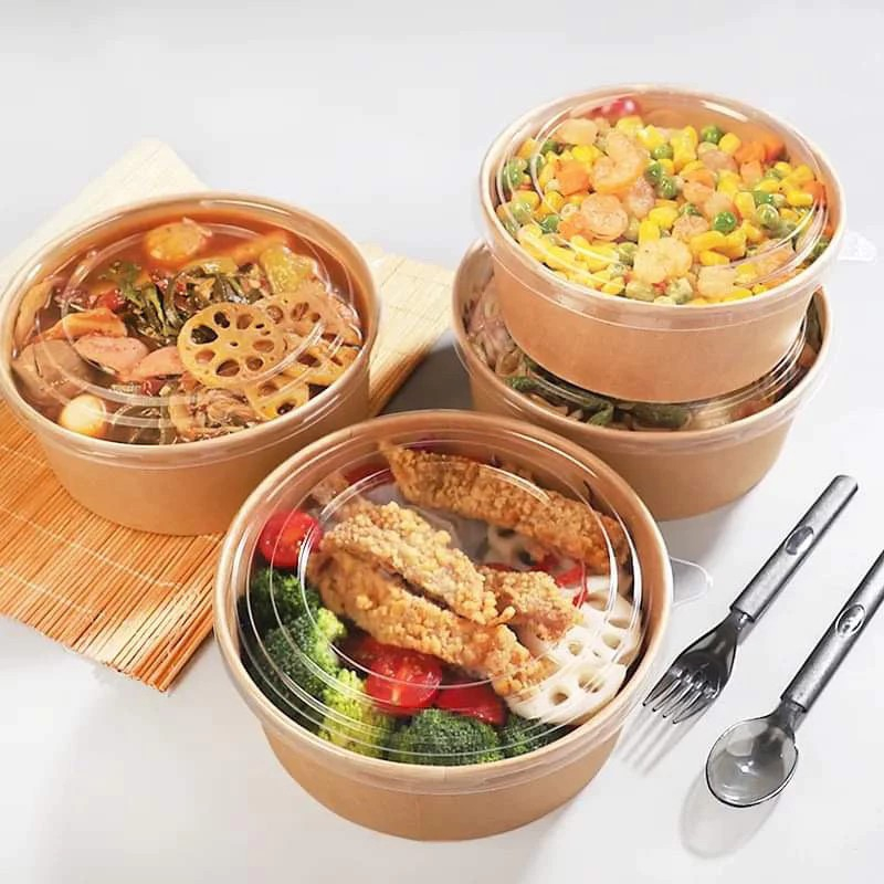 Set 100 Cốc giấy Kraft 1000ml cao cấp dùng 1 lần đựng thức ăn, dùng được lò vi sóng