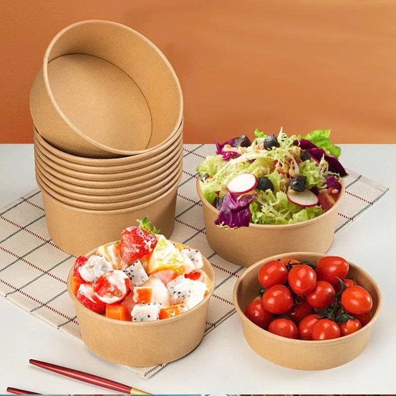 Set 100 Cốc giấy Kraft 1000ml cao cấp dùng 1 lần đựng thức ăn, dùng được lò vi sóng