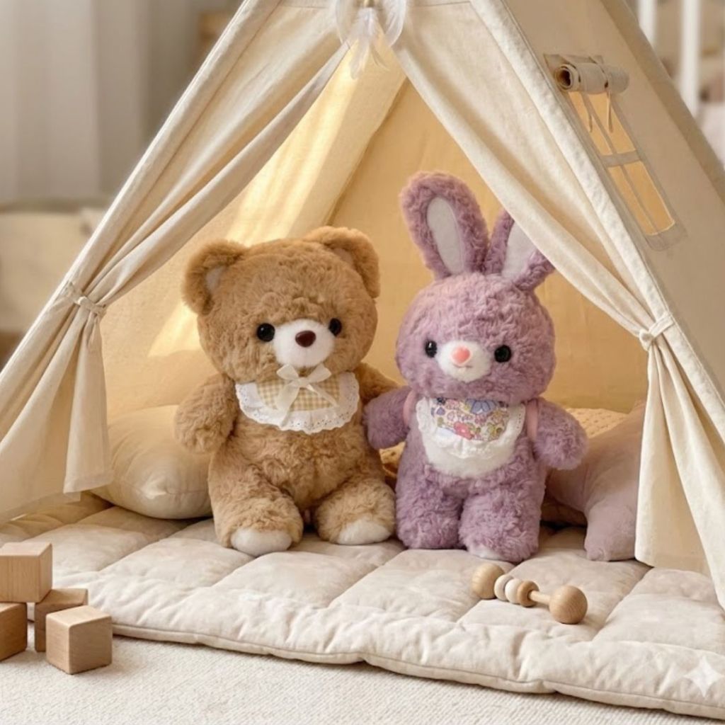 Gấu Bông Thỏ Hồng Và Gấu Nâu Đeo Yếm Lông Cừu Mềm Mại Dễ Thương Làm Quà Tặng Sinh Nhật Cho Bé, Bạn Nữ