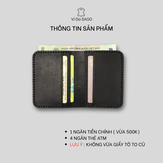 Ví đứng nam mini nhỏ gọn da bò sáp nâu - thương hiệu Ví Da SAGO - (SG05)