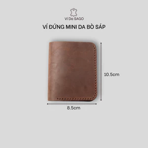 Ví đứng nam mini nhỏ gọn da bò sáp nâu - thương hiệu Ví Da SAGO - (SG05)
