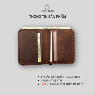 Ví đứng nam mini nhỏ gọn da bò sáp nâu - thương hiệu Ví Da SAGO - (SG05)