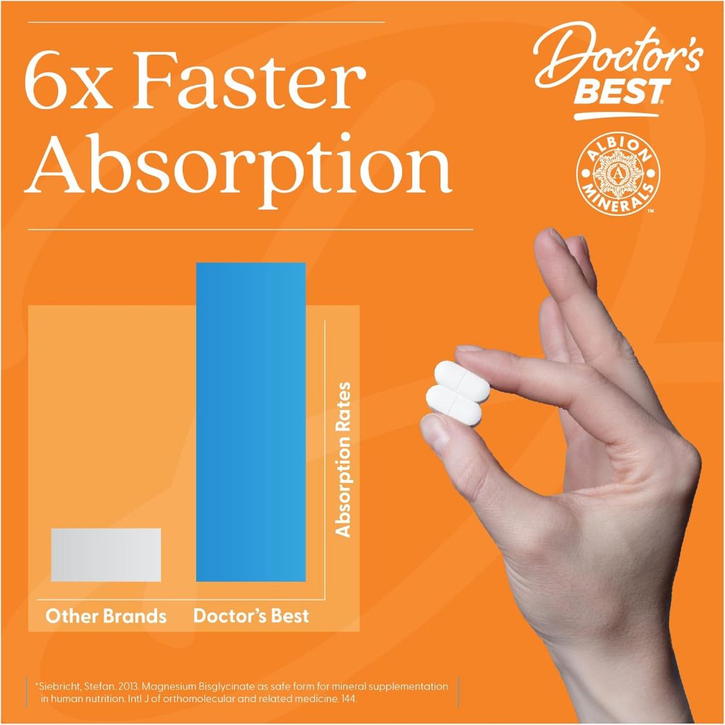 Doctor's Best Magnesium 200mg – Dạng Chelate Glycinate Lysinate, Êm Dạ Dày, Dễ Hấp Thu, Ngủ Ngon