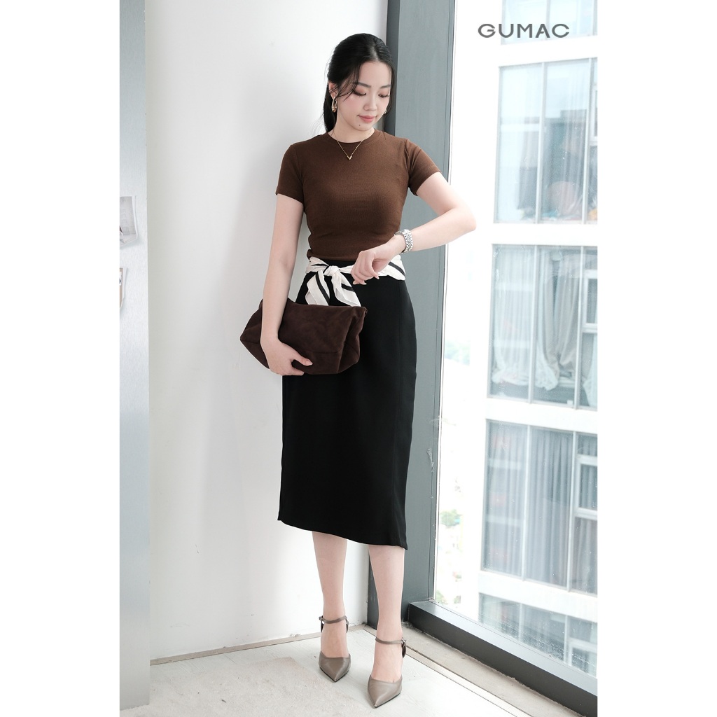 Chân Váy Dáng Suông Nữ GUMAC Chân Váy Công Sở Tà Đắp Xẻ Sau Lưng Cao Thiết Kế Thanh Lịch LVE1106
