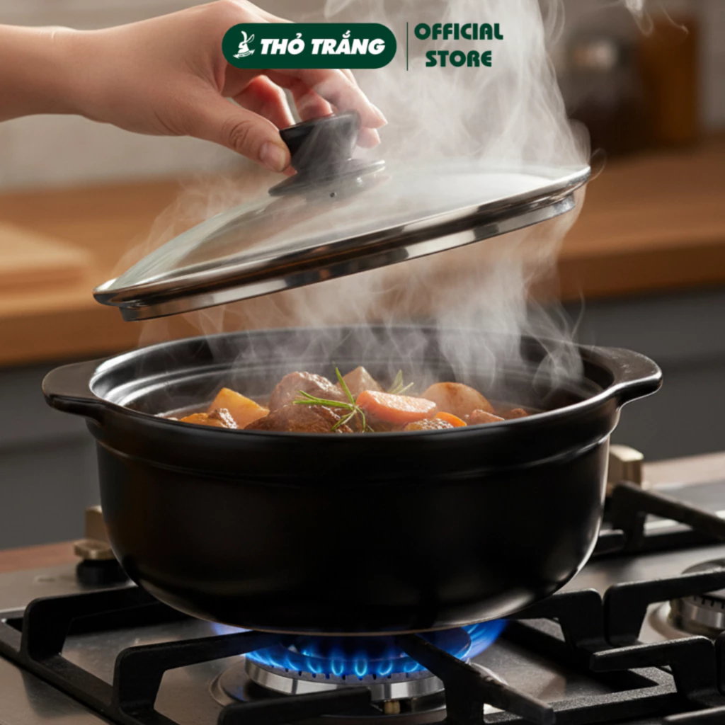 Nồi đất sứ tráng men cao cấp nắp kính kho thịt, kho cá 0.5L 1L, 1.5L, 2L