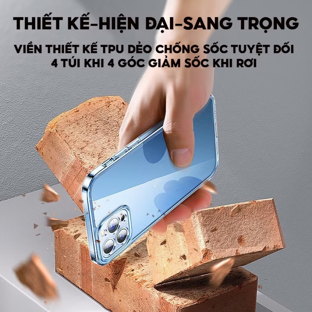 Ốp iPhone KiNGBON Lưng Cứng Viền Dẻo Bảo Vệ Camera Trong Suốt Chống Ố Vàng iP 12 đến 17 PRO MAX