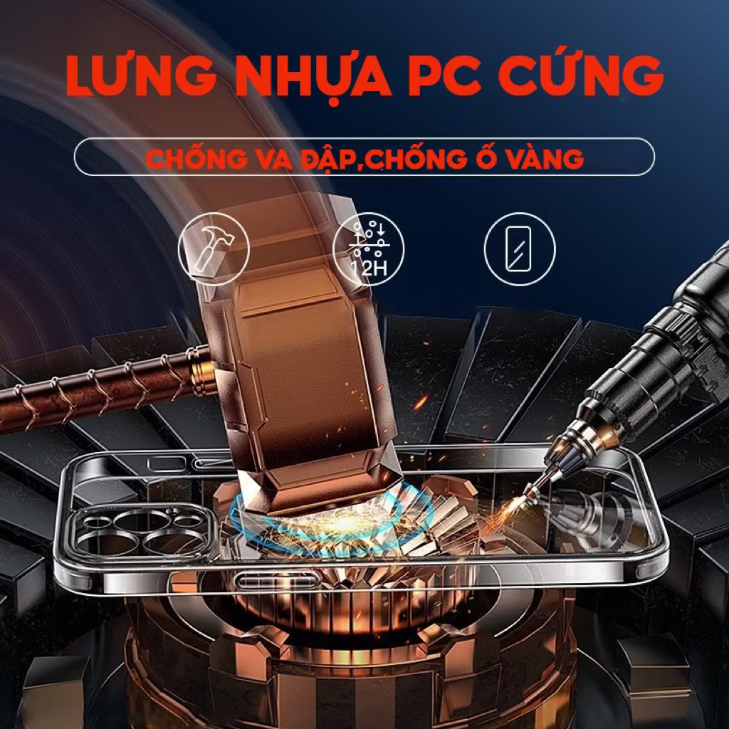 Ốp iPhone KiNGBON Lưng Cứng Viền Dẻo Bảo Vệ Camera Trong Suốt Chống Ố Vàng iP 12 đến 17 PRO MAX