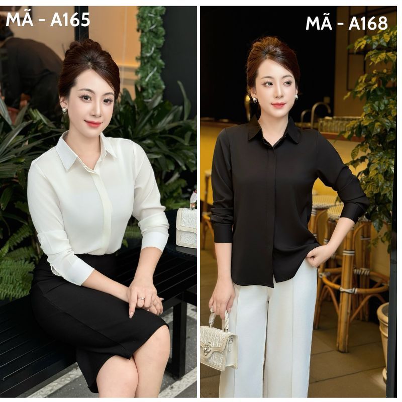 Áo Sơ Mi Nữ Tay Dài Chất Mango Cao Cấp Form Suông Thanh Lịch-  A168