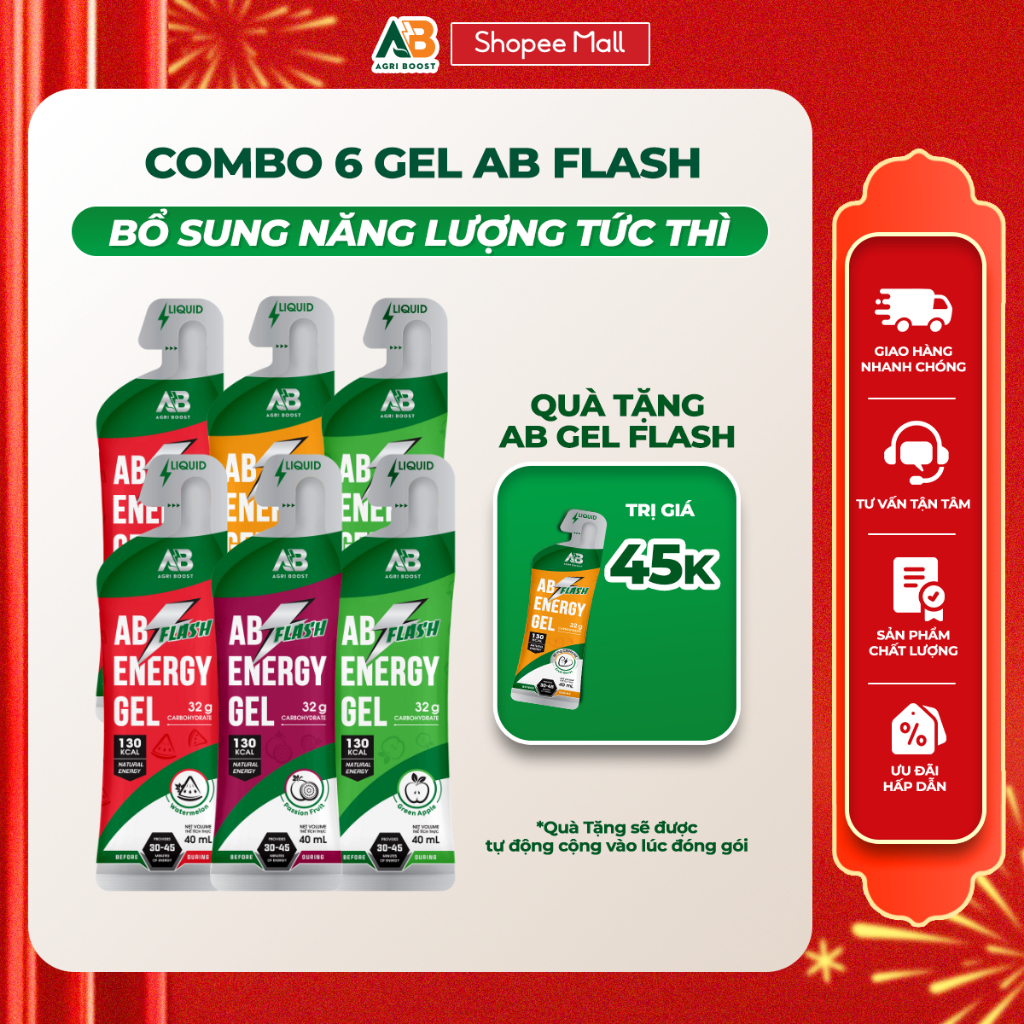 COMBO 6 Gói Gel Năng Lượng Chạy Bộ AB NUTRITION AB Flash Nước Uống 45g ...