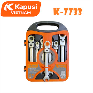 Bộ cờ lê vòng miệng tự động đảo chiều lắt léo KAPUSI 7 chi tiết K7733 8-19mm, thép CR-V, bánh cóc 72 răng, Bh 12 tháng