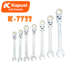 Bộ cờ lê vòng miệng tự động đảo chiều lắt léo KAPUSI 7 chi tiết K7733 8-19mm, thép CR-V, bánh cóc 72 răng, Bh 12 tháng
