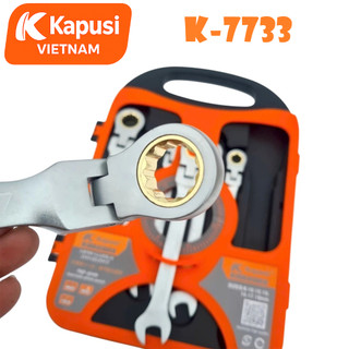 Bộ cờ lê vòng miệng tự động đảo chiều lắt léo KAPUSI 7 chi tiết K7733 8-19mm, thép CR-V, bánh cóc 72 răng, Bh 12 tháng