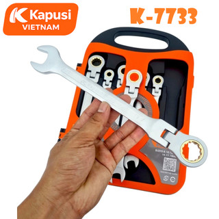 Bộ cờ lê vòng miệng tự động đảo chiều lắt léo KAPUSI 7 chi tiết K7733 8-19mm, thép CR-V, bánh cóc 72 răng, Bh 12 tháng