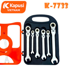 Bộ cờ lê vòng miệng tự động đảo chiều lắt léo KAPUSI 7 chi tiết K7733 8-19mm, thép CR-V, bánh cóc 72 răng, Bh 12 tháng