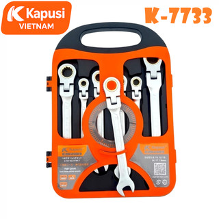 Bộ cờ lê vòng miệng tự động đảo chiều lắt léo KAPUSI 7 chi tiết K7733 8-19mm, thép CR-V, bánh cóc 72 răng, Bh 12 tháng