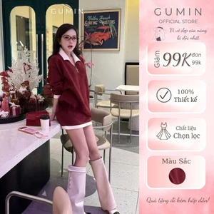 Set áo váy len GUMIN thiết kế áo len suông phối cổ bẻ dáng thụng kèm chân váy dáng ngắn sang trọng thanh lịch