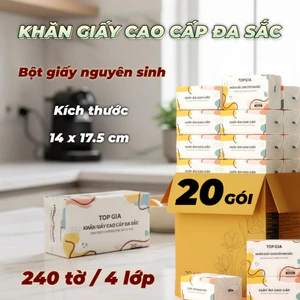 Giấy Ăn Rút Đa Sắc TOPGIA Cao Cấp, 240 Tờ 4 Lớp Dập Vân 4D, Mềm Mịn Thấm Hút, Thùng 20/40 Gói