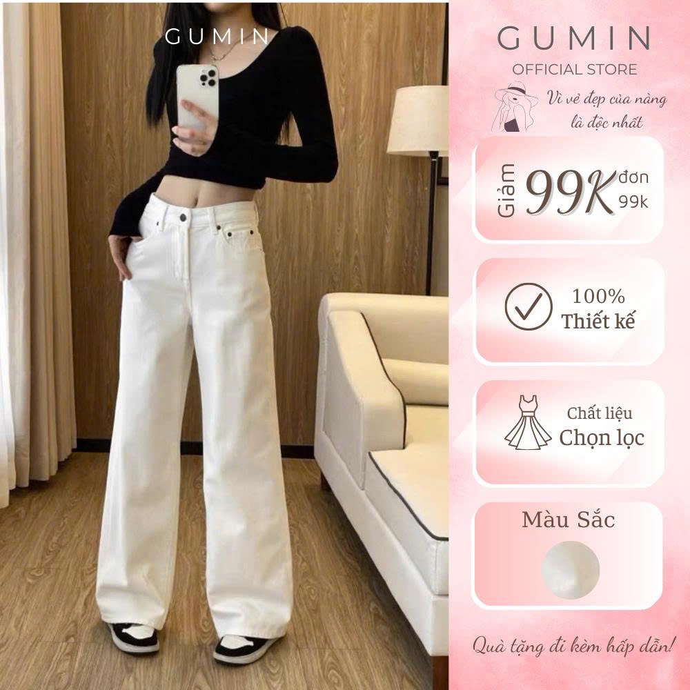 Quần jean nữ w.e GUMIN thiết kế quần dáng ống suông rộng tôn dáng, quần jean nữ sang trọng thanh lịch