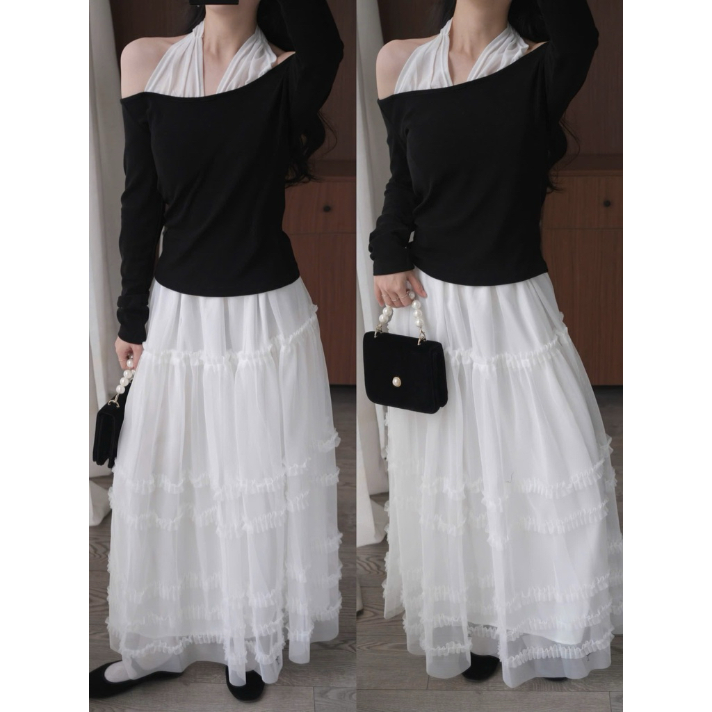 (Hàng QC) Chân váy dài hoạ tiết tầng bèo lượn (có lớp lót) 1858 Nữ the.sweaterweather TSW