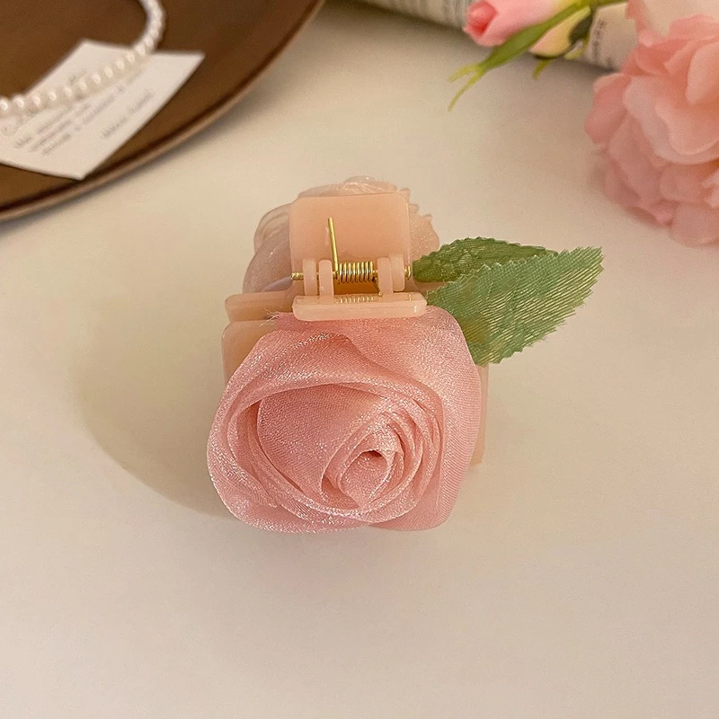 Kẹp Tóc Càng Cua Hoa Hồng Mini Voan Sang Trọng Xinh Xắn Phụ Kiện Tóc