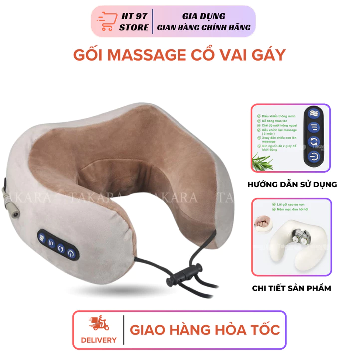 Gối Massage Cổ Vai Gáy, Máy Massage Đeo Cổ TAKARA Đa Chức Năng, Hỗ Trợ Trị Liệu Giảm Đau Mỏi Cổ Vai Gáy.